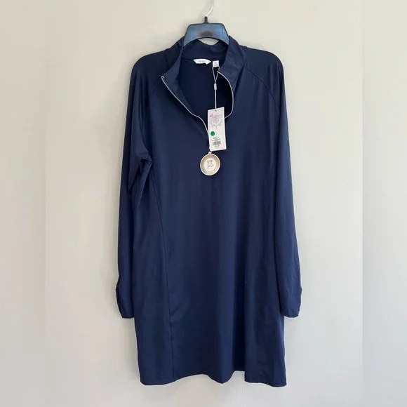 NWT Lady Hagen Solid Navy Blue UV UPF 50+ Long Sleeve Golf Dress, size XL - Picture 2 of 10